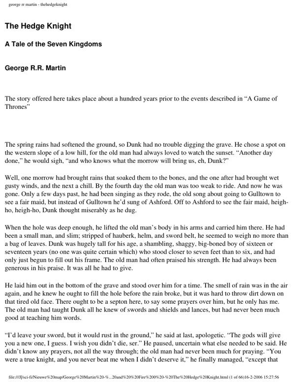 The Hedge Knight - George R. R. Martin
